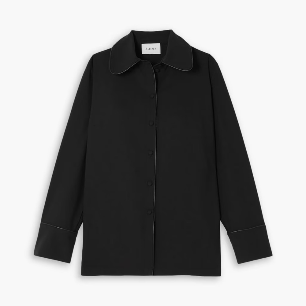 NWT SLEEPER Off The Duty piped crepe pajama shirt